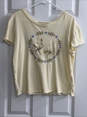 Free People/ We the FreeCream Short Sleeve Tee with Dog Graphic
